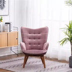 Sillón moderno y otomana con terciopelo capitoné y sillón con patas de madera maciza, sillón de lectura para sala de estar, dormitorio
