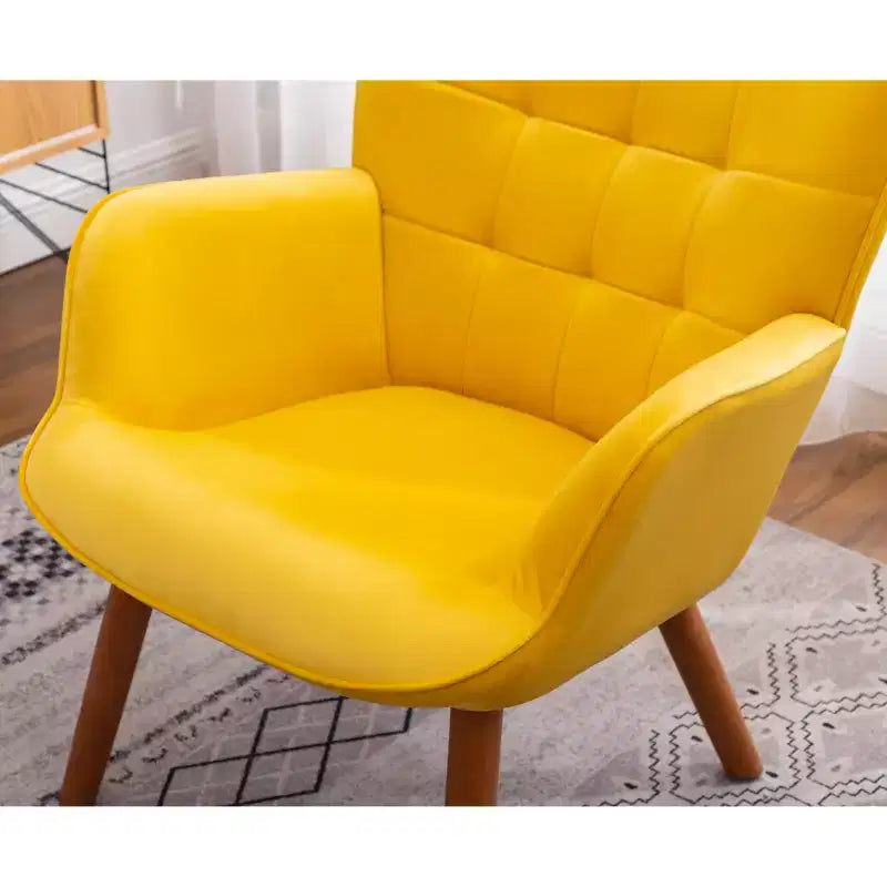 Sillón moderno y otomana con terciopelo capitoné y sillón con patas de madera maciza, sillón de lectura para sala de estar, dormitorio