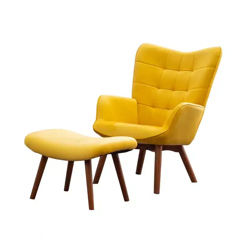 Sillón moderno y otomana con terciopelo capitoné y sillón con patas de madera maciza, sillón de lectura para sala de estar, dormitorio