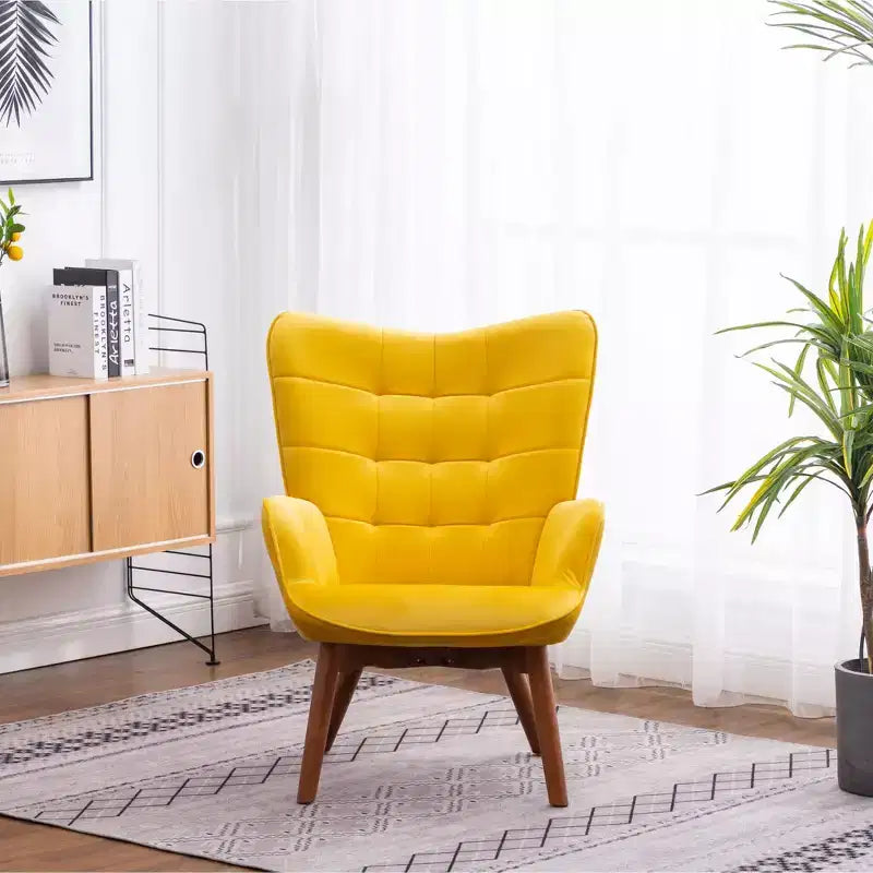 Sillón moderno y otomana con terciopelo capitoné y sillón con patas de madera maciza, sillón de lectura para sala de estar, dormitorio