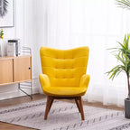 Sillón moderno y otomana con terciopelo capitoné y sillón con patas de madera maciza, sillón de lectura para sala de estar, dormitorio