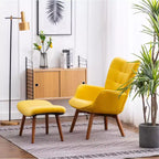 Sillón moderno y otomana con terciopelo capitoné y sillón con patas de madera maciza, sillón de lectura para sala de estar, dormitorio