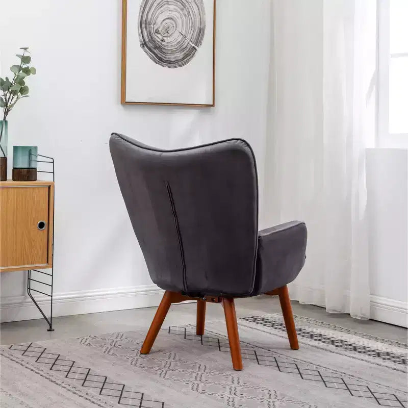 Sillón moderno y otomana con terciopelo capitoné y sillón con patas de madera maciza, sillón de lectura para sala de estar, dormitorio