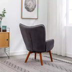 Sillón moderno y otomana con terciopelo capitoné y sillón con patas de madera maciza, sillón de lectura para sala de estar, dormitorio