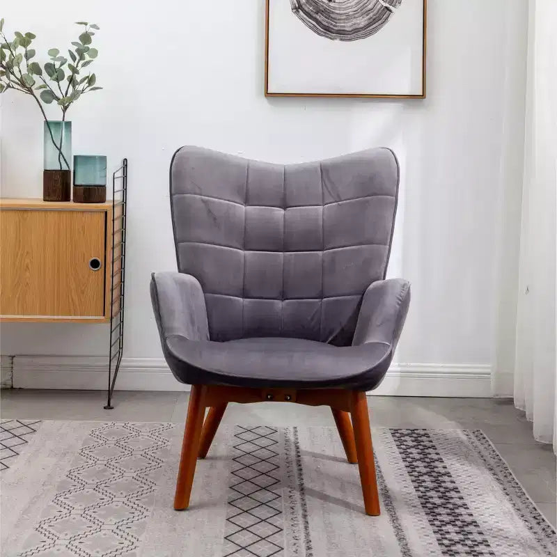 Sillón moderno y otomana con terciopelo capitoné y sillón con patas de madera maciza, sillón de lectura para sala de estar, dormitorio