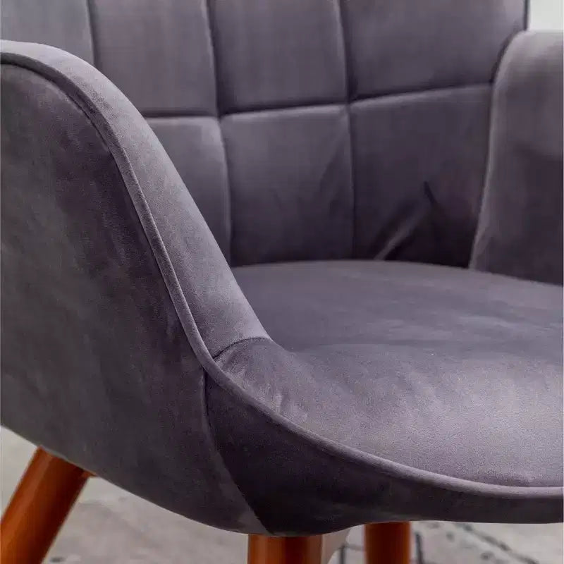 Sillón moderno y otomana con terciopelo capitoné y sillón con patas de madera maciza, sillón de lectura para sala de estar, dormitorio