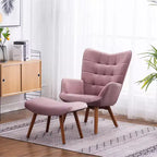 Sillón moderno y otomana con terciopelo capitoné y sillón con patas de madera maciza, sillón de lectura para sala de estar, dormitorio