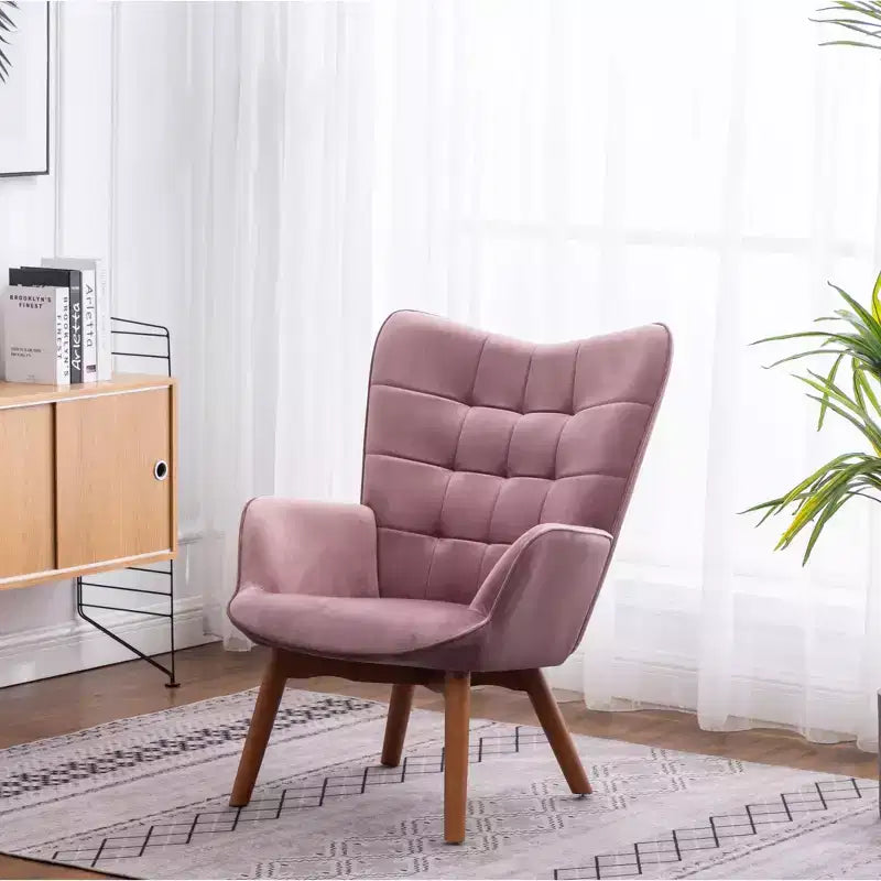 Sillón moderno y otomana con terciopelo capitoné y sillón con patas de madera maciza, sillón de lectura para sala de estar, dormitorio