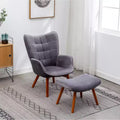 TUYOHW Modern Accent Chair and Ottoman Set with Velvet Tufted & Arm Lounge Chair with Solid Wood Legs Reading Chair for Living Room, Bedroom