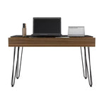 Escritorio de estudio, escritorio industrial para computadora con un cajón espacioso, patas de horquilla, cubierta de vidrio transparente, escritorio moderno para oficina en casa, estudio, dormitorio