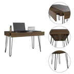 Escritorio de estudio, escritorio industrial para computadora con un cajón espacioso, patas de horquilla, cubierta de vidrio transparente, escritorio moderno para oficina en casa, estudio, dormitorio