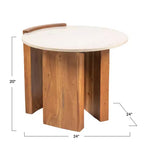 Mesa Auxiliar Semicerrada de Mármol Redondo y Madera de Mango con Acabado Natural