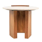 Mesa Auxiliar Semicerrada de Mármol Redondo y Madera de Mango con Acabado Natural