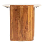 Mesa Auxiliar Semicerrada de Mármol Redondo y Madera de Mango con Acabado Natural