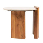Mesa Auxiliar Semicerrada de Mármol Redondo y Madera de Mango con Acabado Natural