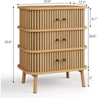 Cómoda moderna de 3 cajones con puerta corredera, mimbre natural y patas de madera, mesita de noche para dormitorio, pasillo o sala de estar