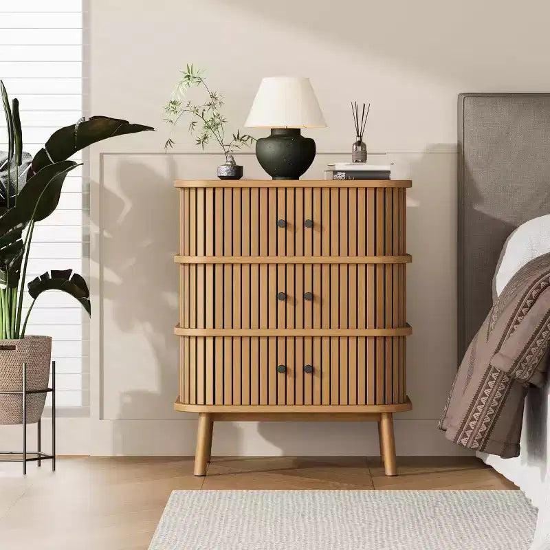 Cómoda moderna de 3 cajones con puerta corredera, mimbre natural y patas de madera, mesita de noche para dormitorio, pasillo o sala de estar