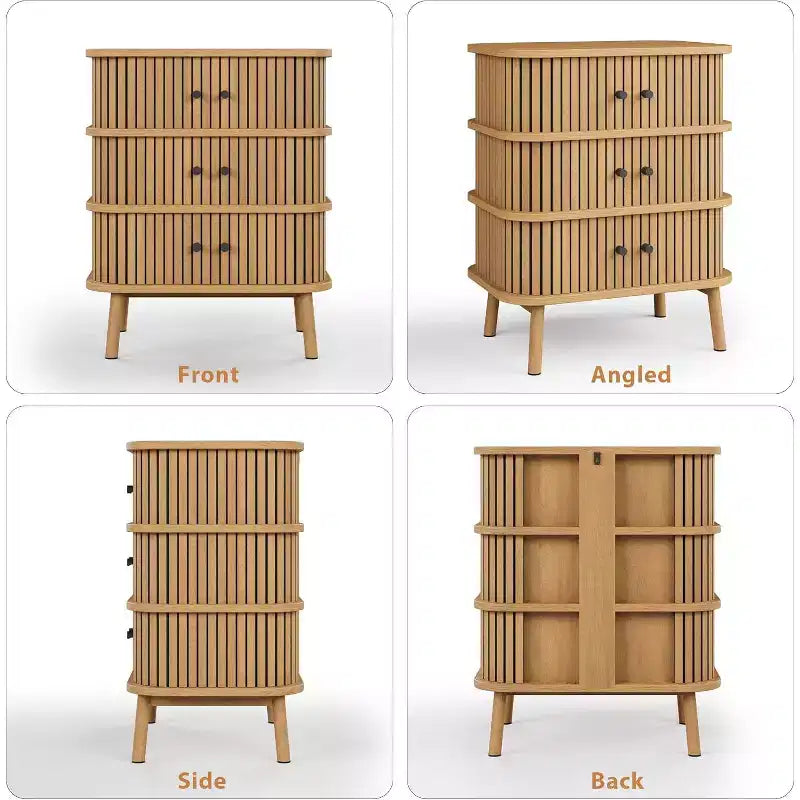 Cómoda moderna de 3 cajones con puerta corredera, mimbre natural y patas de madera, mesita de noche para dormitorio, pasillo o sala de estar