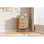 Cómoda moderna de 3 cajones con puerta corredera, mimbre natural y patas de madera, mesita de noche para dormitorio, pasillo o sala de estar