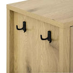 Aparador moderno en forma de U con ondas, 3 cajones, ganchos y gabinete de almacenamiento con pata central, adecuado para salas de estar, acabado natural