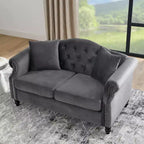 Sofá biplaza Chesterfield de terciopelo de 57", sofá de 2 plazas con reposabrazos enrollados, tapizado con tachuelas para sala de estar pequeña, dormitorio, apartamento