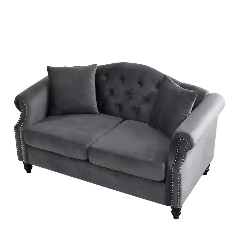 Sofá biplaza Chesterfield de terciopelo de 57", sofá de 2 plazas con reposabrazos enrollados, tapizado con tachuelas para sala de estar pequeña, dormitorio, apartamento