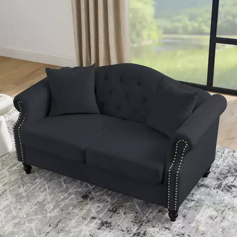 Sofá biplaza Chesterfield de terciopelo de 57", sofá de 2 plazas con reposabrazos enrollados, tapizado con tachuelas para sala de estar pequeña, dormitorio, apartamento
