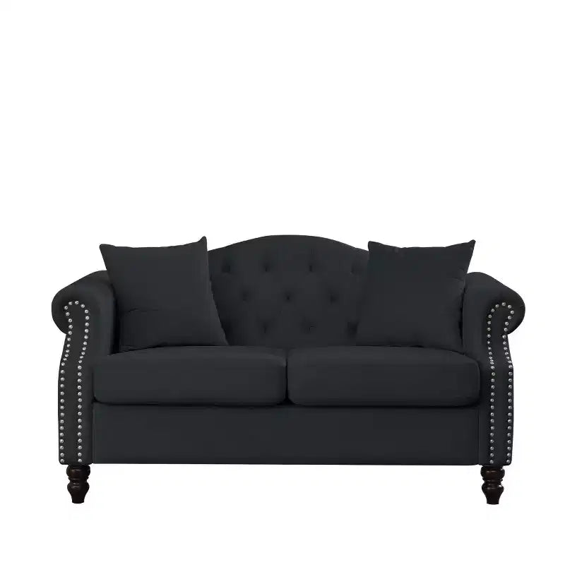 Sofá biplaza Chesterfield de terciopelo de 57", sofá de 2 plazas con reposabrazos enrollados, tapizado con tachuelas para sala de estar pequeña, dormitorio, apartamento