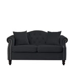 Sofá biplaza Chesterfield de terciopelo de 57", sofá de 2 plazas con reposabrazos enrollados, tapizado con tachuelas para sala de estar pequeña, dormitorio, apartamento