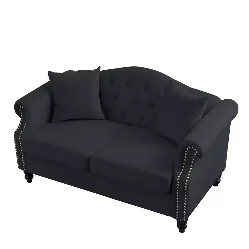 Sofá biplaza Chesterfield de terciopelo de 57", sofá de 2 plazas con reposabrazos enrollados, tapizado con tachuelas para sala de estar pequeña, dormitorio, apartamento