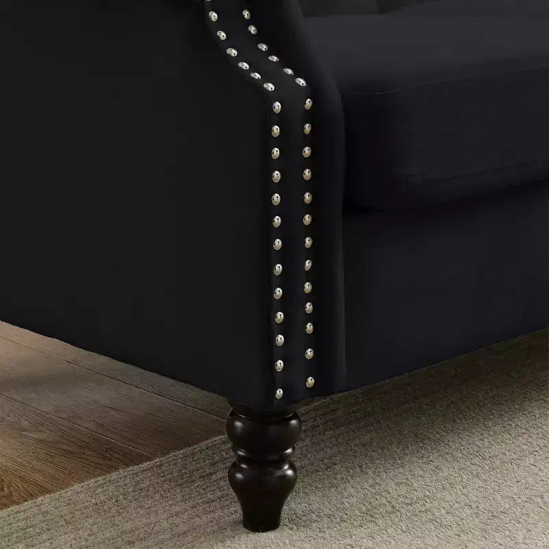 Sofá biplaza Chesterfield de terciopelo de 57", sofá de 2 plazas con reposabrazos enrollados, tapizado con tachuelas para sala de estar pequeña, dormitorio, apartamento