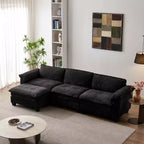 Sofá de lujo con otomanas, sofá seccional en forma de L tapizado en chenilla para sala de estar, negro