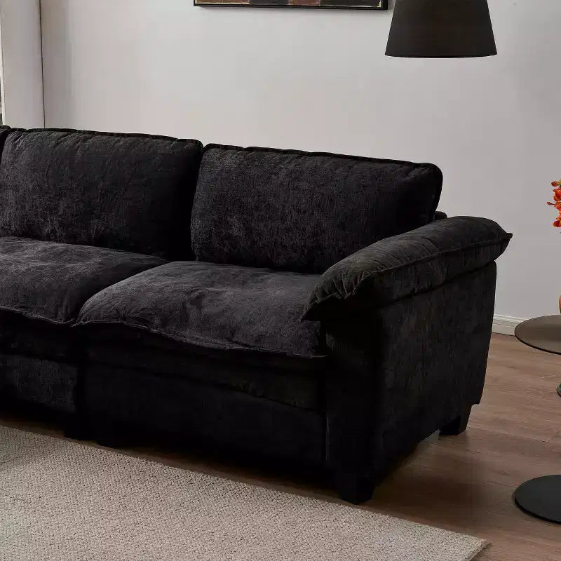 Sofá de lujo con otomanas, sofá seccional en forma de L tapizado en chenilla para sala de estar, negro