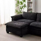 Sofá de lujo con otomanas, sofá seccional en forma de L tapizado en chenilla para sala de estar, negro