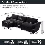 Sofá de lujo con otomanas, sofá seccional en forma de L tapizado en chenilla para sala de estar, negro