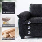 Sofá de lujo con otomanas, sofá seccional en forma de L tapizado en chenilla para sala de estar, negro