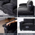 Sofá de lujo con otomanas, sofá seccional en forma de L tapizado en chenilla para sala de estar, negro