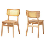 Silla de comedor Tadeo de madera y ratán de 2 piezas, roble marrón/marrón claro: Estructura de madera de caucho, limpiar las manchas