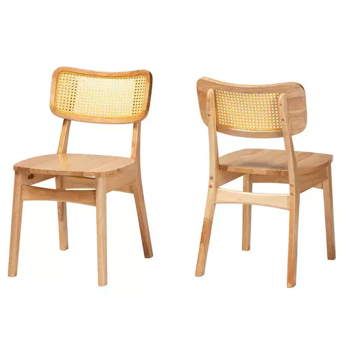 Silla de comedor Tadeo de madera y ratán de 2 piezas, roble marrón/marrón claro: Estructura de madera de caucho, limpiar las manchas