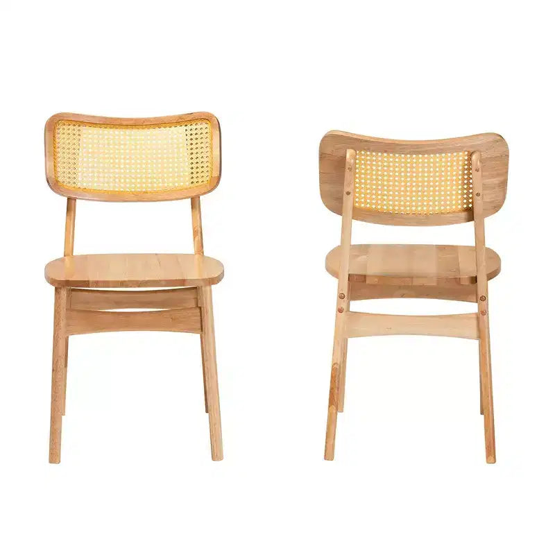 Silla de comedor Tadeo de madera y ratán de 2 piezas, roble marrón/marrón claro: Estructura de madera de caucho, limpiar las manchas