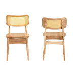Silla de comedor Tadeo de madera y ratán de 2 piezas, roble marrón/marrón claro: Estructura de madera de caucho, limpiar las manchas