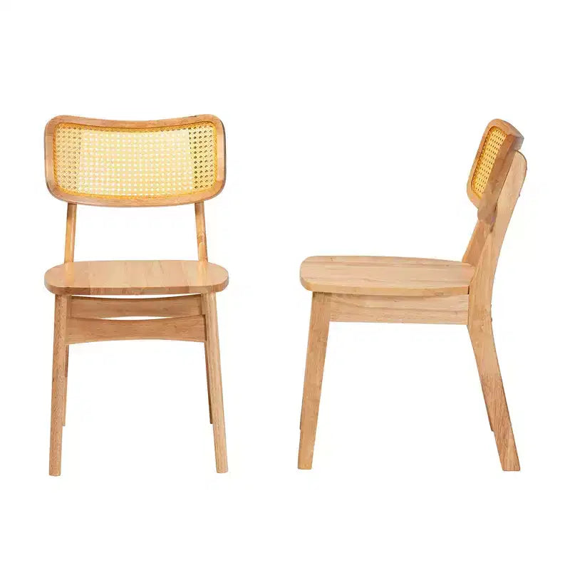 Silla de comedor Tadeo de madera y ratán de 2 piezas, roble marrón/marrón claro: Estructura de madera de caucho, limpiar las manchas