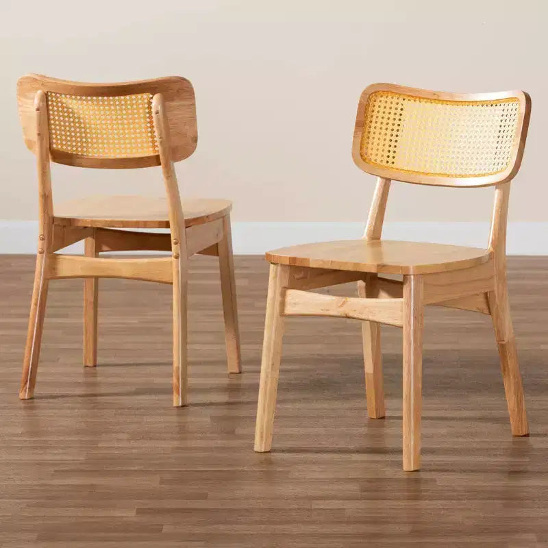 Silla de comedor Tadeo de madera y ratán de 2 piezas, roble marrón/marrón claro: Estructura de madera de caucho, limpiar las manchas