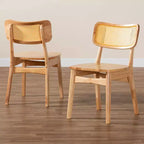 Silla de comedor Tadeo de madera y ratán de 2 piezas, roble marrón/marrón claro: Estructura de madera de caucho, limpiar las manchas