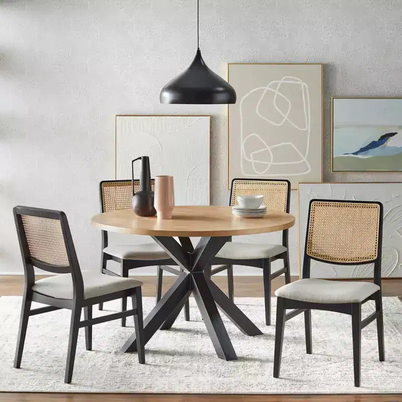 Juego de comedor redondo Gilcrest de 5 piezas de mediados de siglo de 114,9 cm, negro/natural