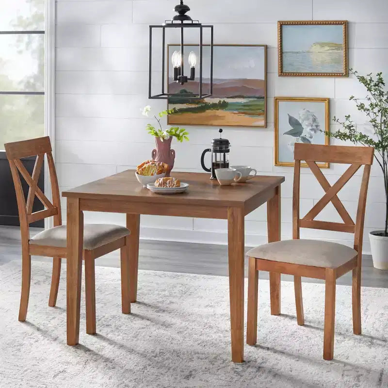 Juego de comedor cuadrado de 3 piezas Halsted Farmhouse de 36 pulgadas color Driftwood