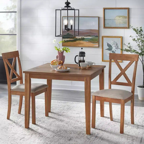 Juego de comedor cuadrado de 3 piezas Halsted Farmhouse de 36 pulgadas color Driftwood