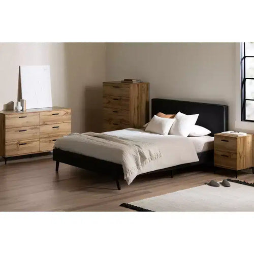 South Shore 5 Drawer Chest Brown/Nordik Oak: Urban Modern Design, Metal Handles & Legs, Laminate Surface