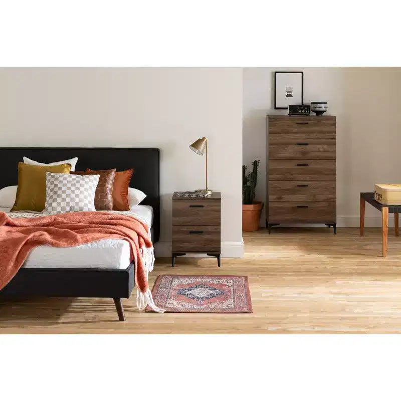 South Shore Musano 5 Drawer Chest Natural Walnut: Bedroom Storage, Vertical Design, Laminate Surface