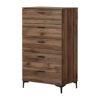 Cómoda Musano de 5 Cajones Nogal Natural: Almacenamiento para Dormitorio, Diseño Vertical, Superficie Laminada